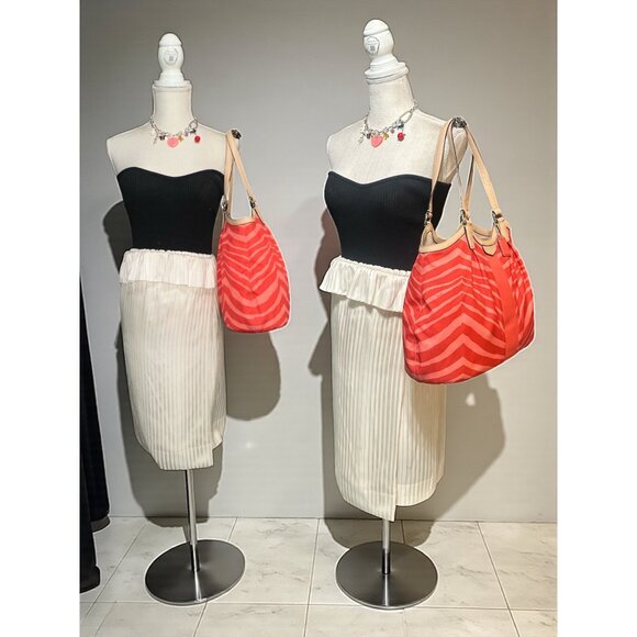 Coach Devin Shoulder Bag F24022 Orange Animal Print Canvas Tan Leather Tote - Picture 2 of 7